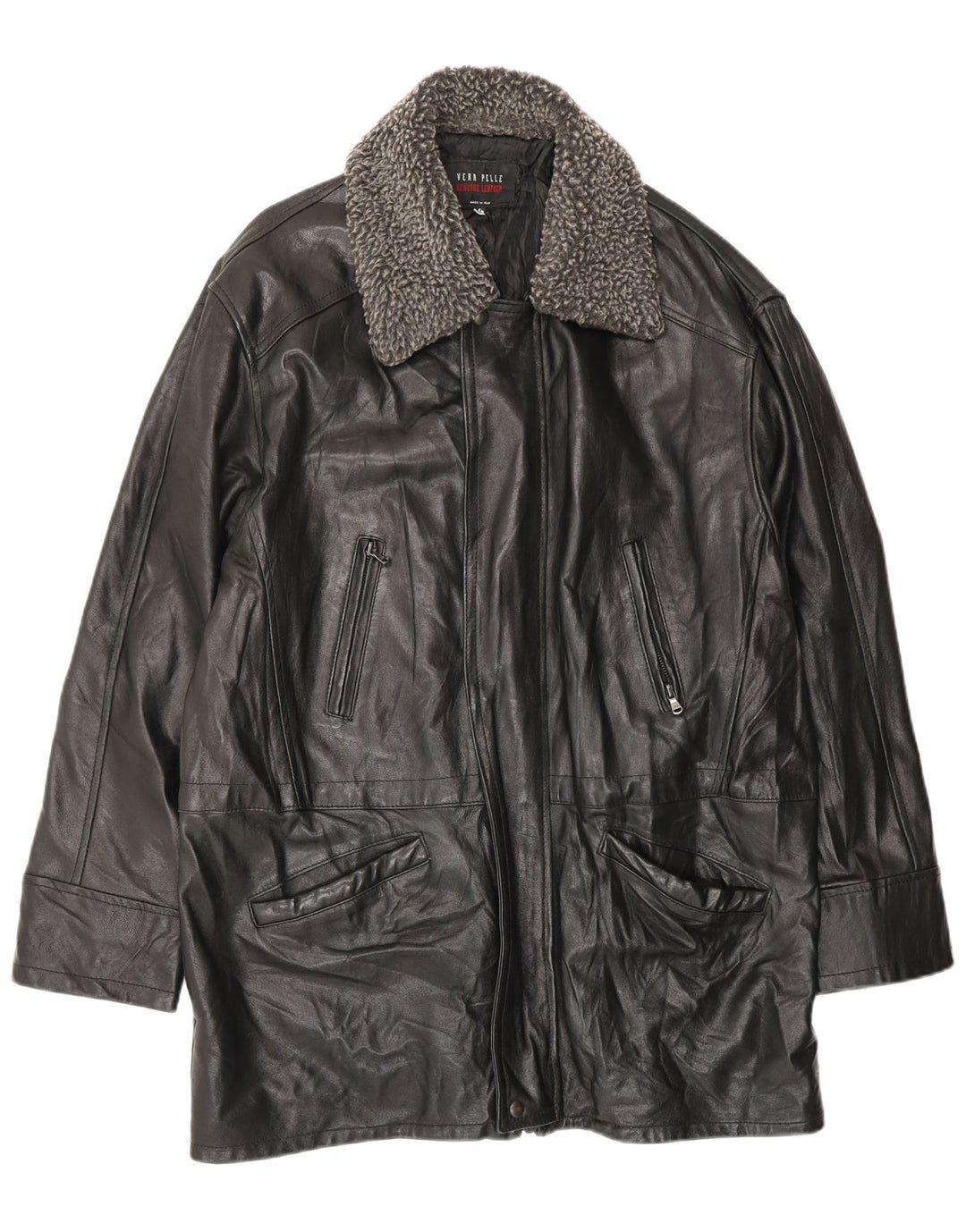 VINTAGE Manteau en cuir coupe ample pour homme UK 38 Cuir noir moyen