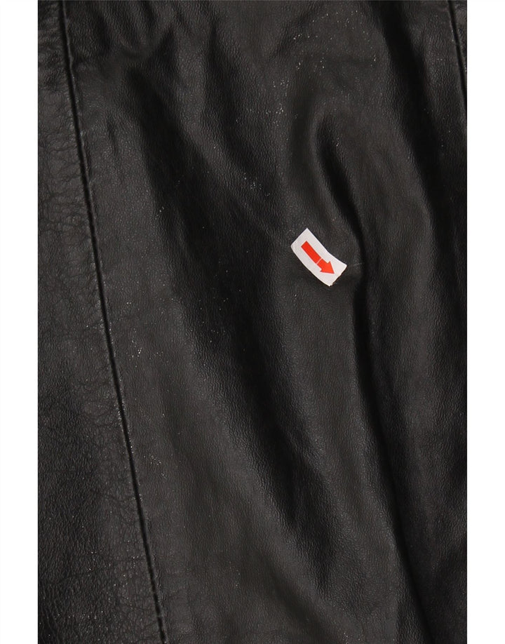 VINTAGE Manteau en cuir femme UK 10 Petit cuir noir