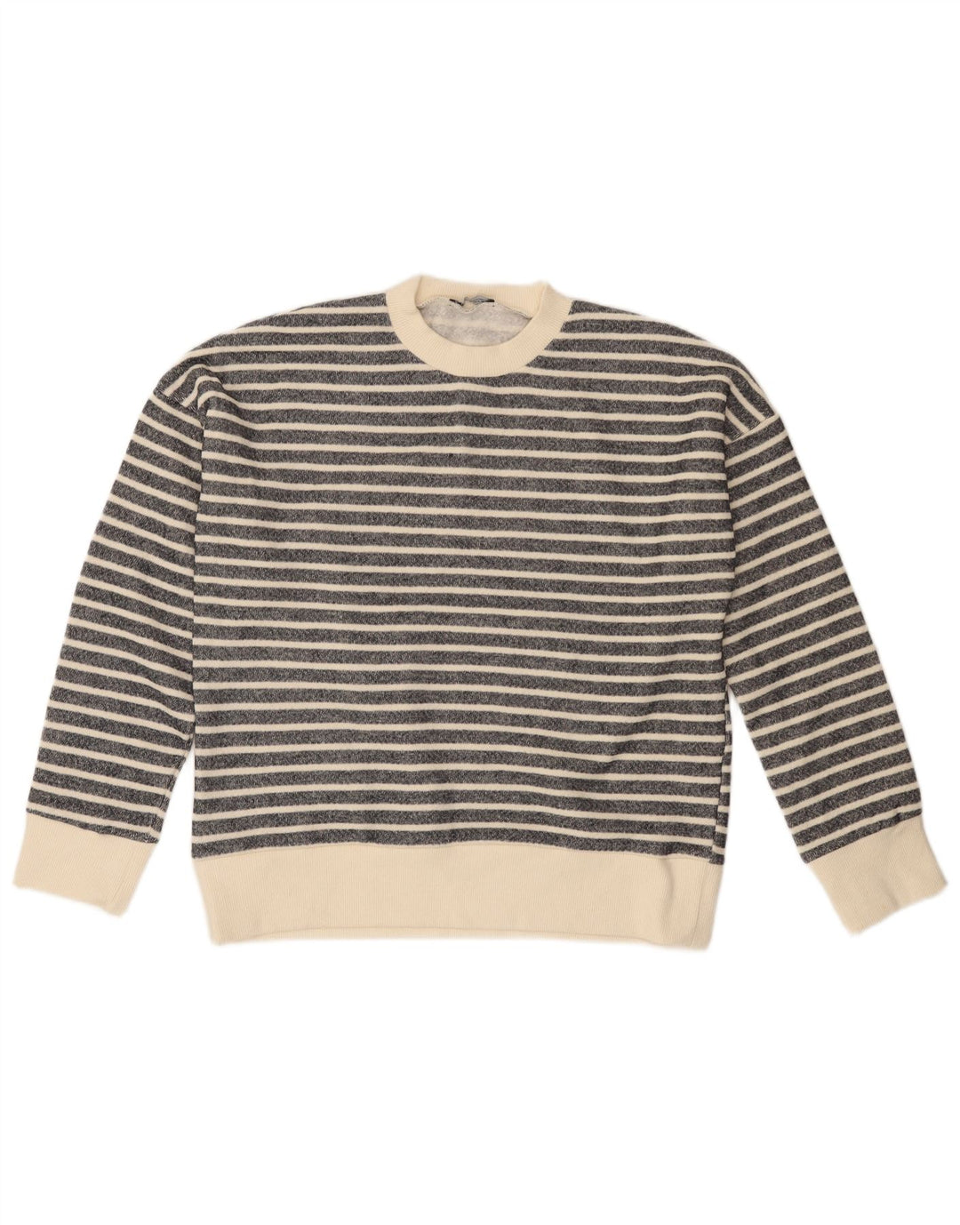 ZARA Pull à col rond pour femme UK 14 Polyester rayé noir moyen