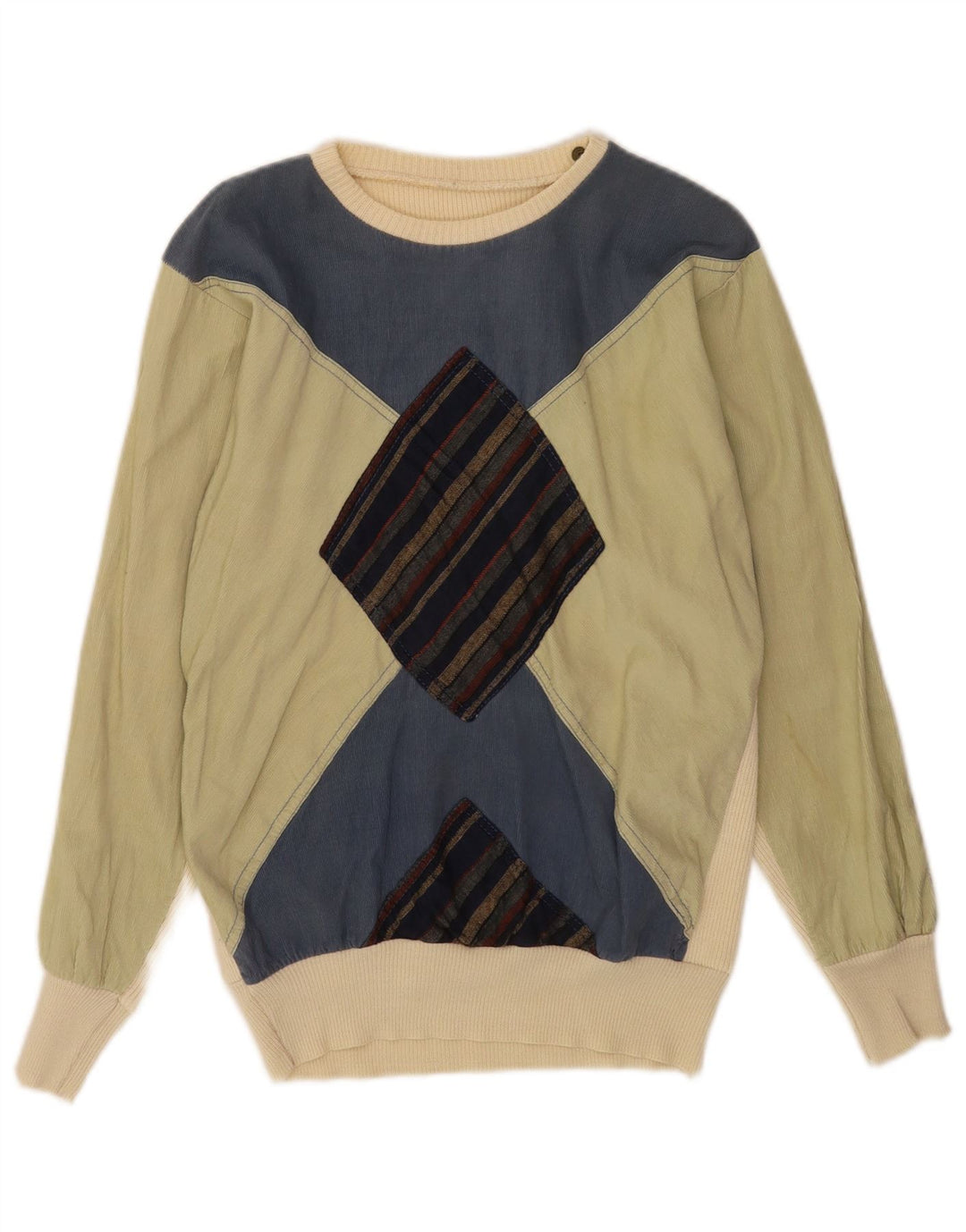 vintage Mens Boat Neck Jumper Sweater Petit Argyle/Diamant multicolore