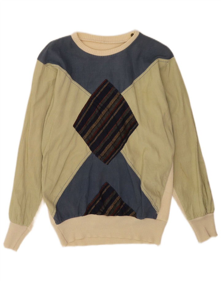 vintage Mens Boat Neck Jumper Sweater Petit Argyle/Diamant multicolore