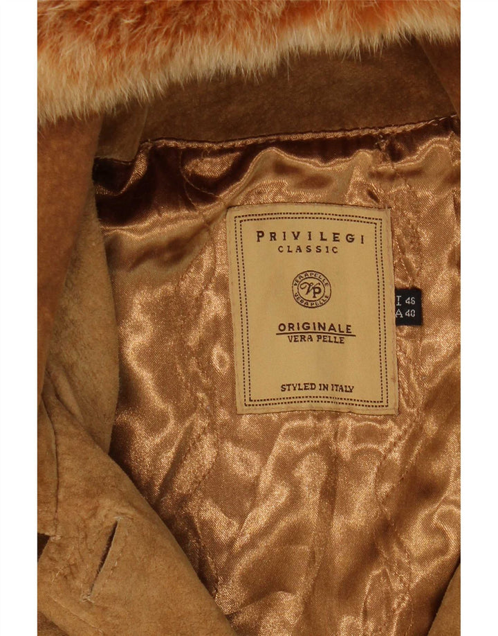 Privilegi Manteau à capuche en daim pour femme IT 46 Grand cuir beige