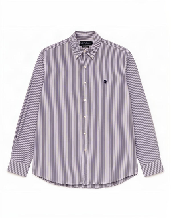 Ralph Lauren Mens Custom Fit Shirt Taille 16 Grand coton à fines rayures bleues