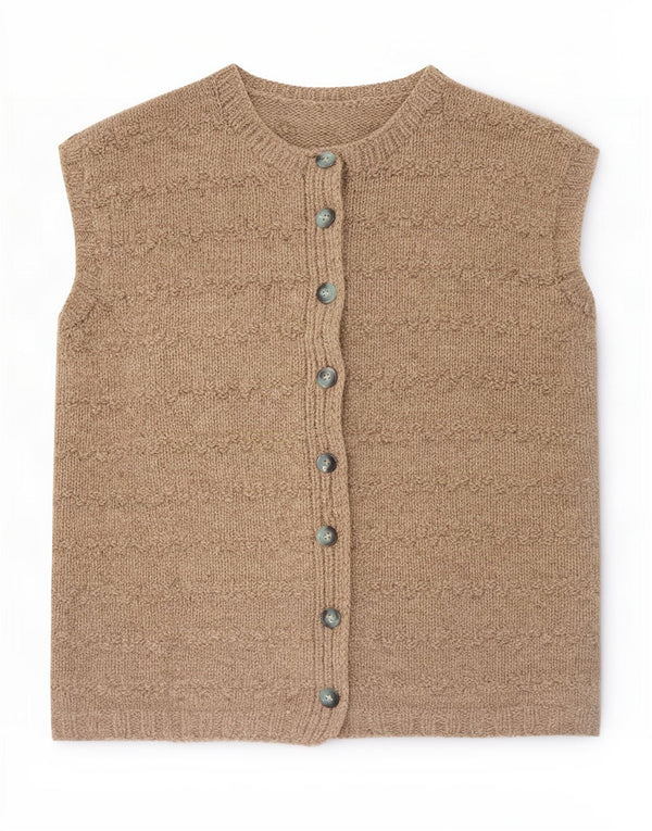 vintage Femmes Sans Manches Cardigan Pull UK 16 Grand Brun