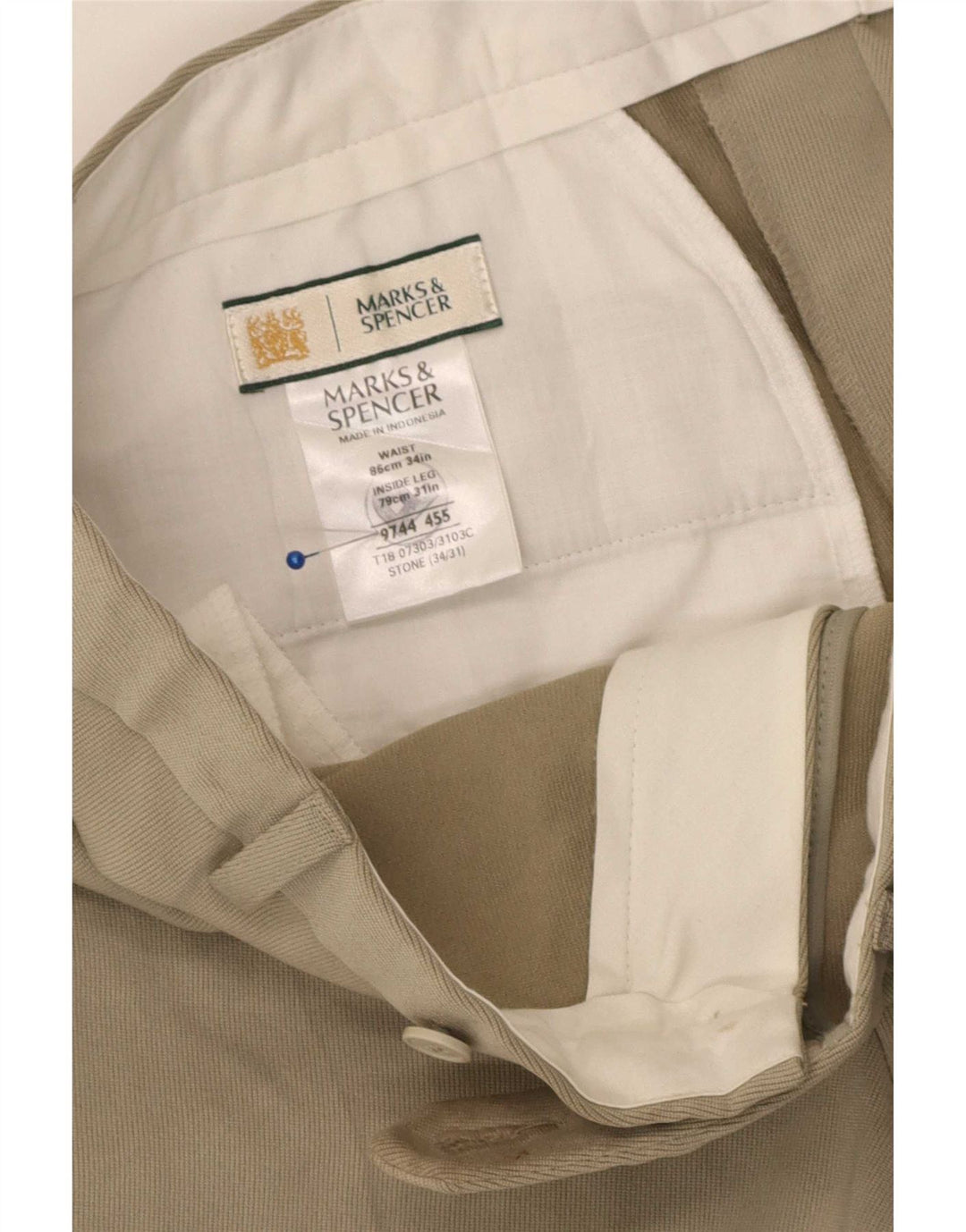 Marks & Spencer Pantalon de Costume Droit Homme W34 L31 Beige Polyester