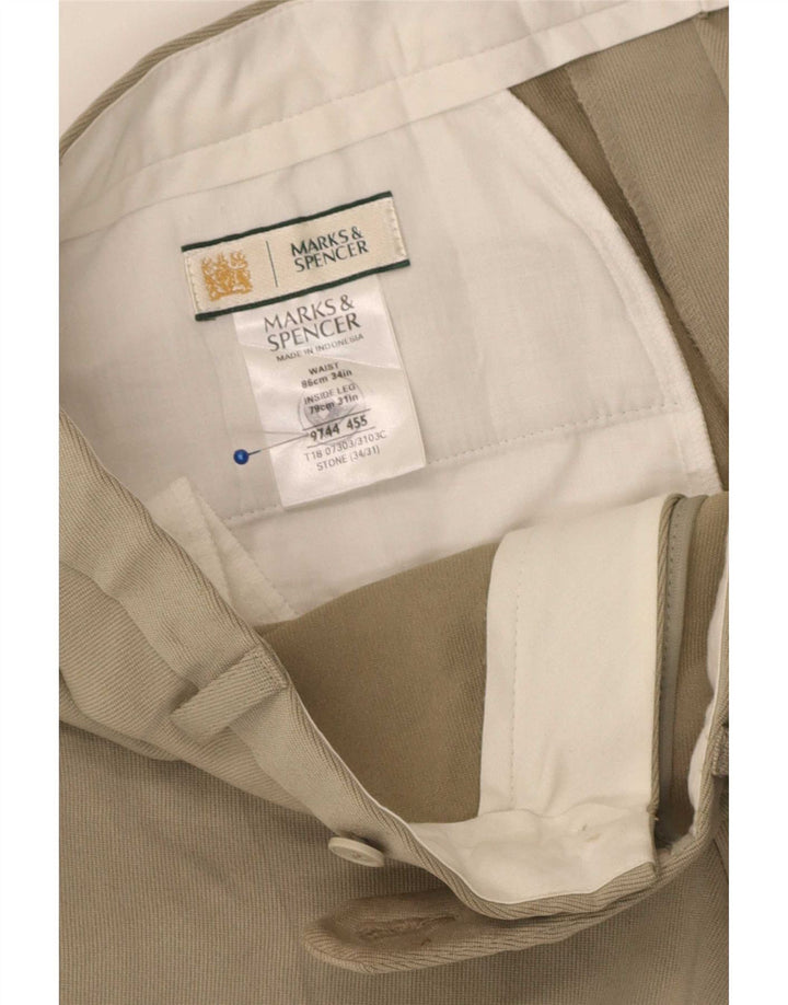 Marks & Spencer Pantalon de Costume Droit Homme W34 L31 Beige Polyester