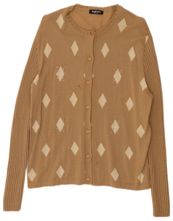 Baroni Cardigan Femme Pull IT 48 XL Marron Argyle/Diamant Laine Mérinos