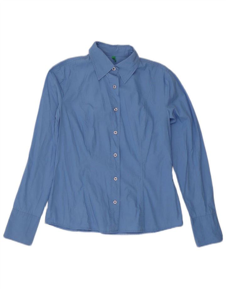 Benetton Chemise Femme UK 14 Bleu Moyen Coton