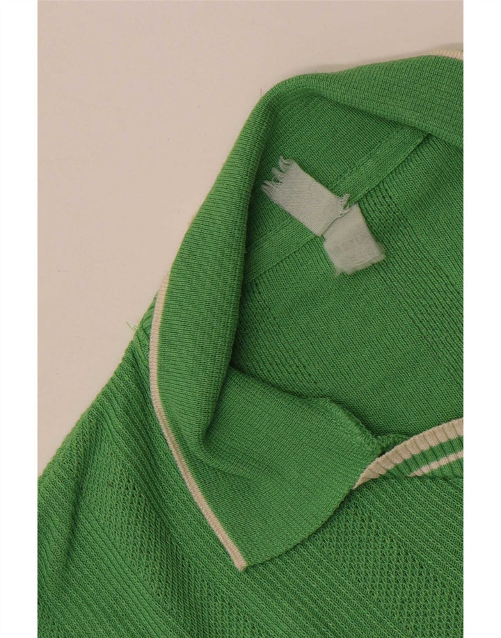 vintage Homme Manches Courtes Col Polo Pull Vert Moyen
