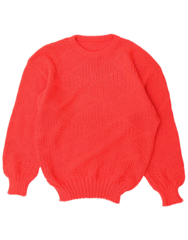 vintage Womens Boat Neck Jumper Sweater UK 14 Grand Acrylique Rouge