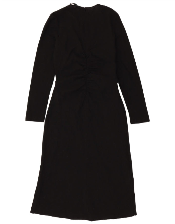 ZARA Robe longue à manches longues pour femme UK 12 Laine noire moyenne