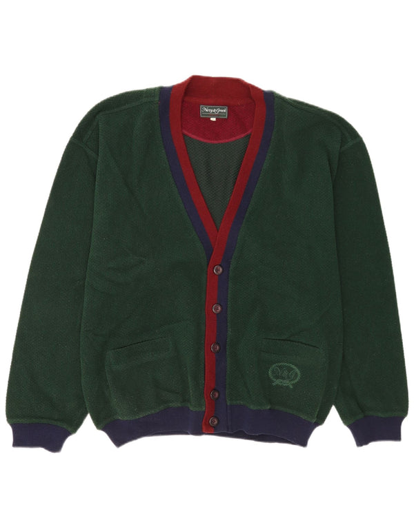 vintage Mens Cardigan Pull 2XL Vert Colourblock Laine