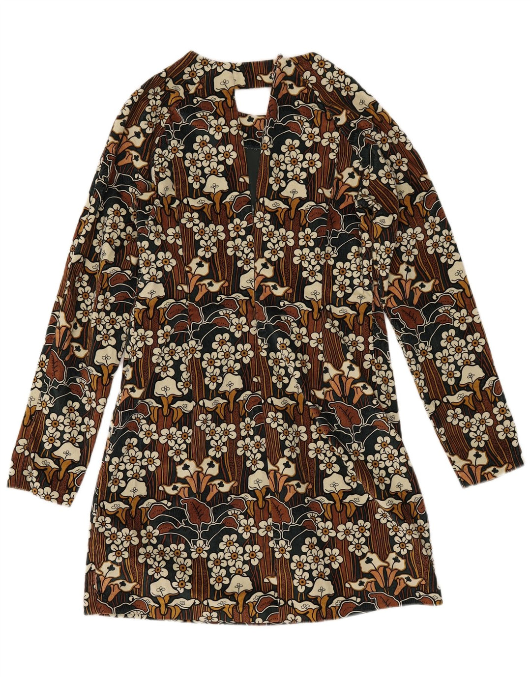 ZARA Femme Trafaluc Robe fourreau à manches longues UK 14 Grand Marron Floral