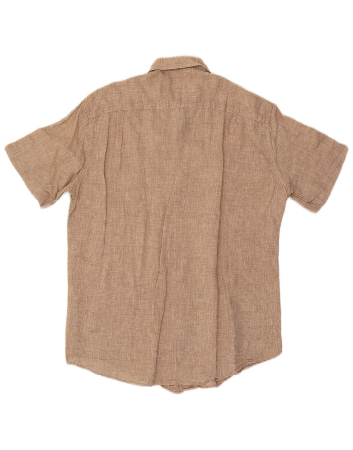 Benetton Chemise à Manches Courtes Homme Lin Beige Large
