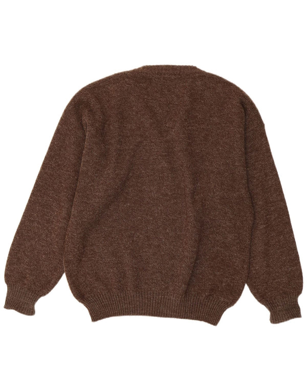 VINTAGE Pull col V pour homme IT 54 XL Marron Argyle/Diamond Laine