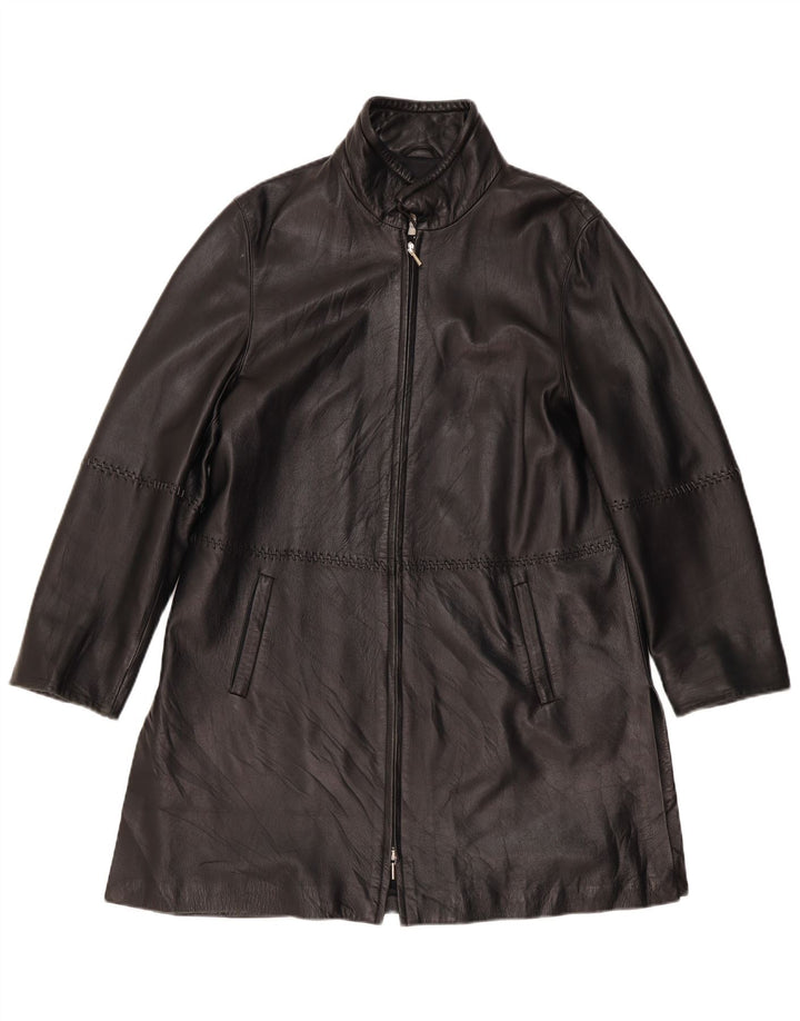 manteau en cuir femme vintage UK 12 Cuir noir moyen