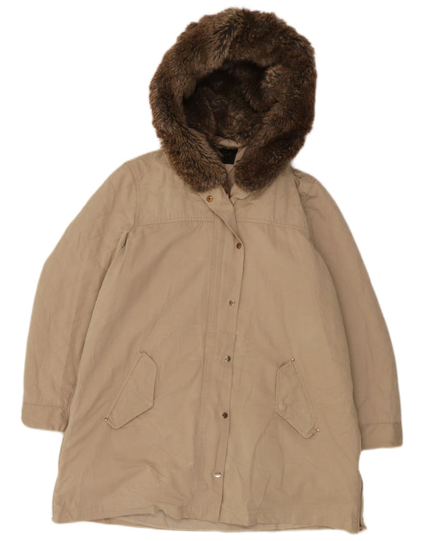 Zara Manteau rembourré à capuche pour femme UK 18 XL Beige Polyester