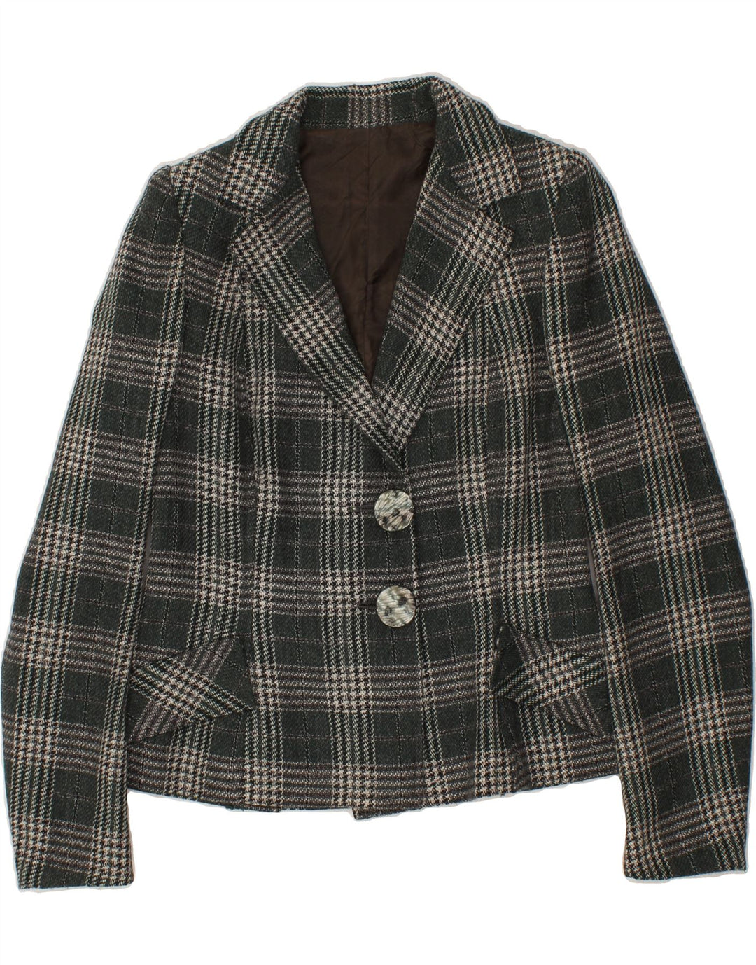 VINTAGE Womens 2 Button Blazer Jacket UK 14 Medium Green Houndstooth Vintage Vintage and Second-Hand Vintage from Messina Hembry 