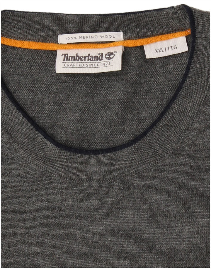 TIMBERLAND Pull à col rond pour homme 2XL Gris Laine mérinos