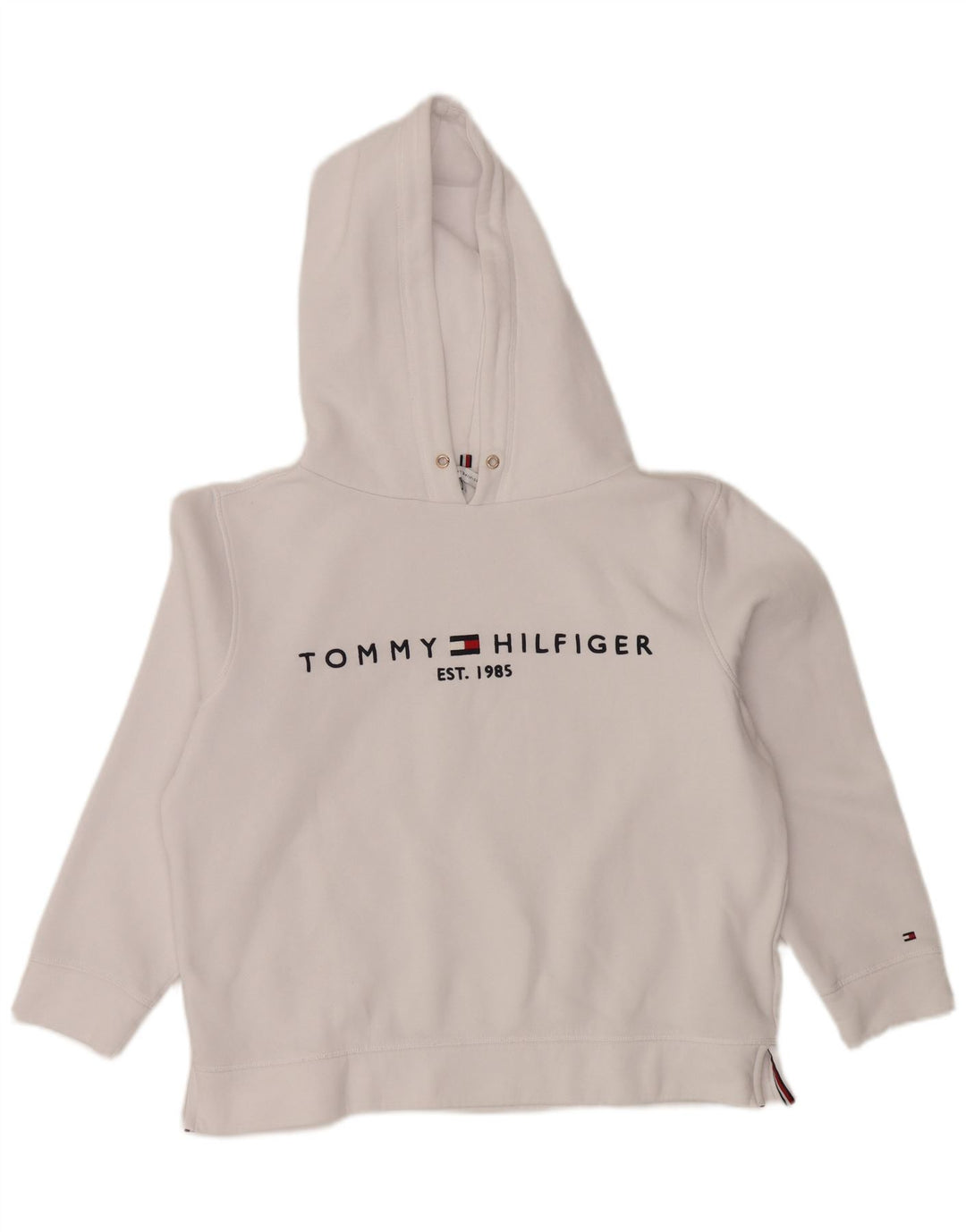 TOMMY HILFIGER Pull à capuche graphique surdimensionné pour femme UK 14 Blanc moyen