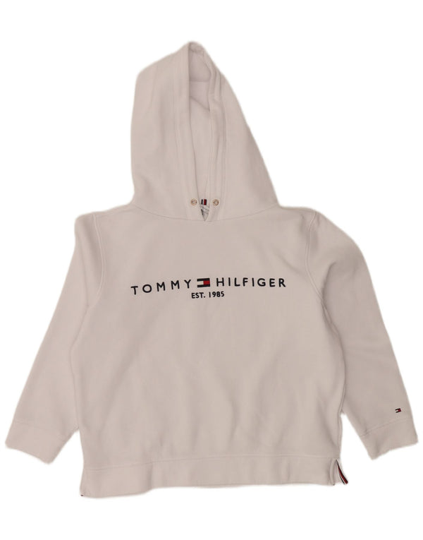 TOMMY HILFIGER Pull à capuche graphique surdimensionné pour femme UK 14 Blanc moyen