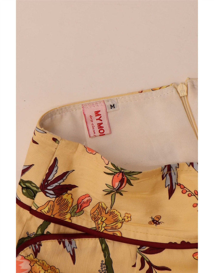 vintage Femme Midi Jupe Moyenne W28 Jaune Floral