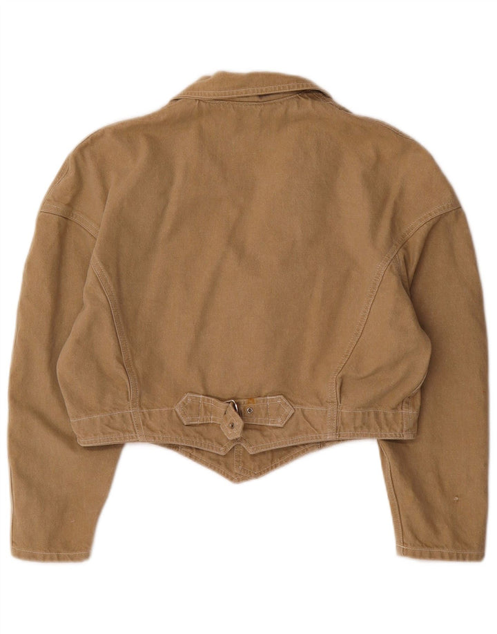 veste en denim crop femme vintage UK 14 coton brun moyen
