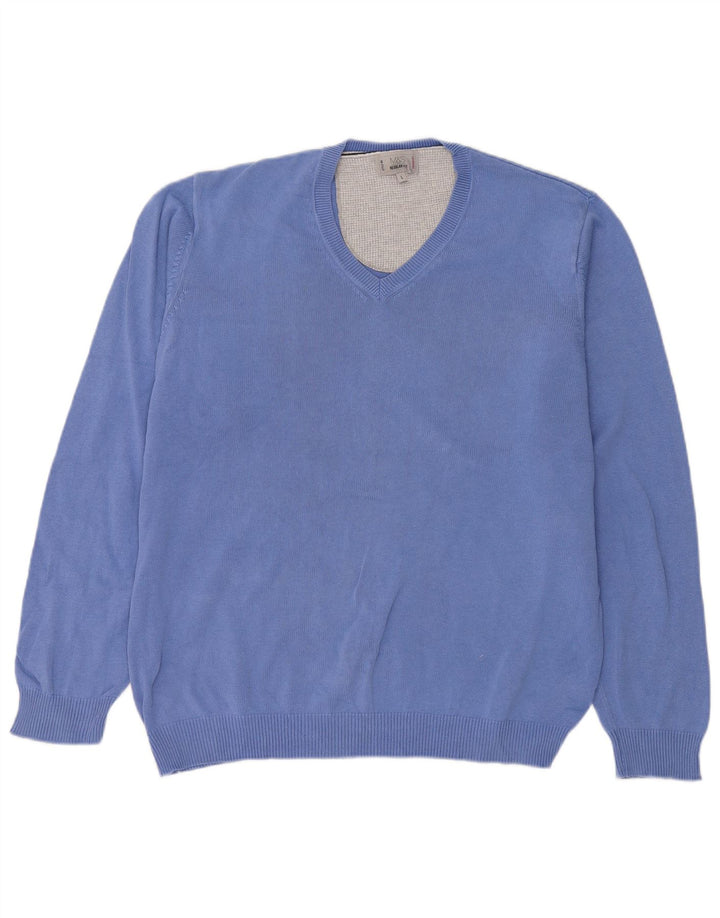 Marks & Spencer Pull coupe classique à col en V pour homme, grand bleu, coton