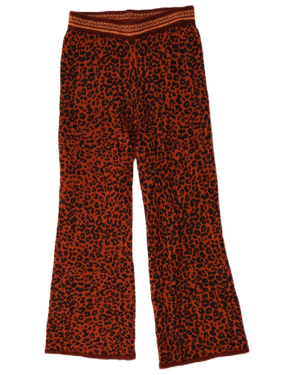 Zara Pantalon décontracté en tricot à jambe large pour femme Petit W26 L26 Marron imprimé animal
