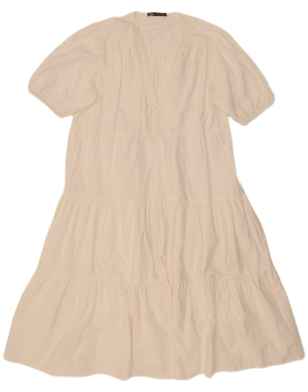 Zara Robe à volants pour femme UK 44 Blanc moyen