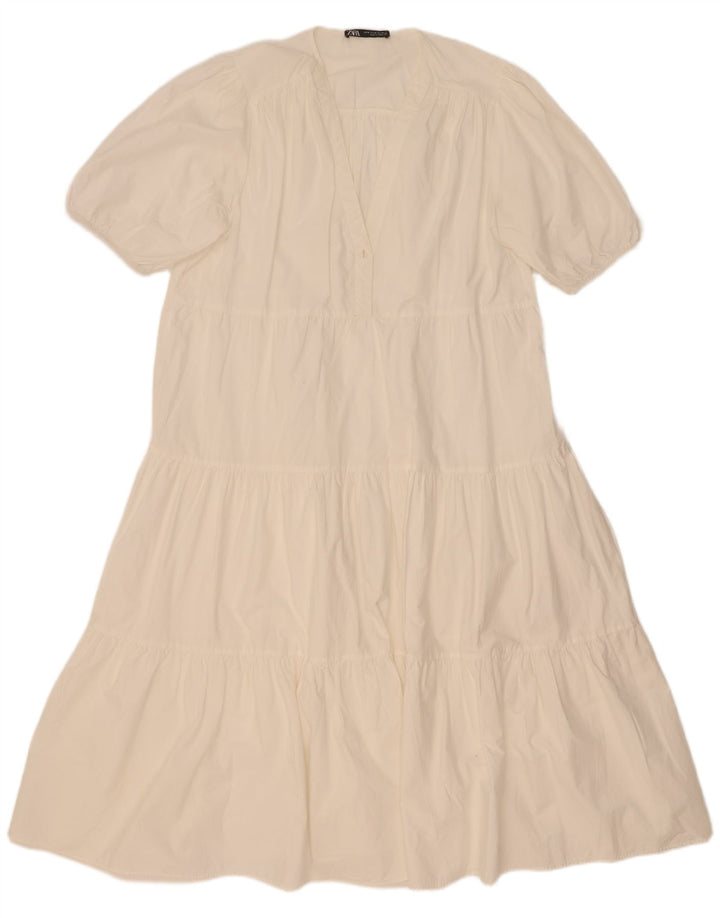 Zara Robe à volants pour femme UK 44 Blanc moyen