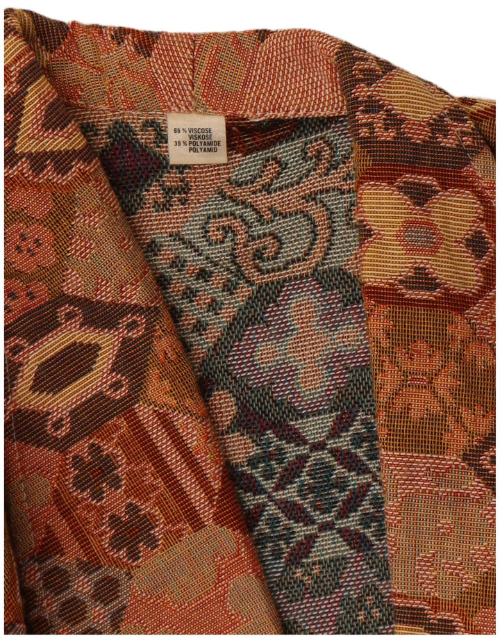 vintage Femmes Crop Blazer Veste UK 14 Moyen Brun Géométrique