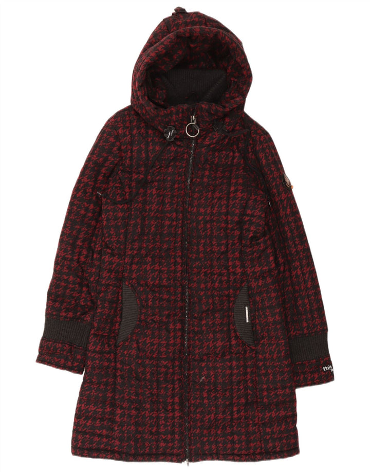 KHUJO Manteau rembourré à capuche pour femme UK 18 XL Pied-de-poule Rouge Polyester