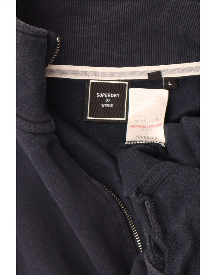 SUPERDRY Veste de survêtement pour femme UK 16 Large Bleu Marine Coton