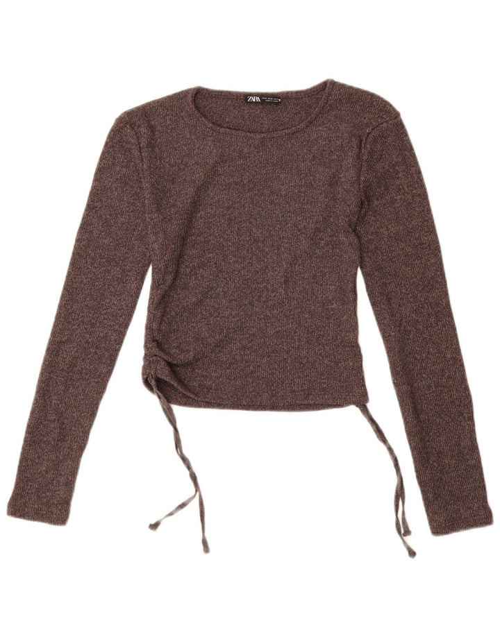 Zara Haut court à manches longues pour femme UK 12 Polyester marron moyen