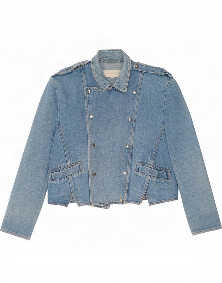 veste en denim militaire femme vintage IT 46 Grand coton bleu