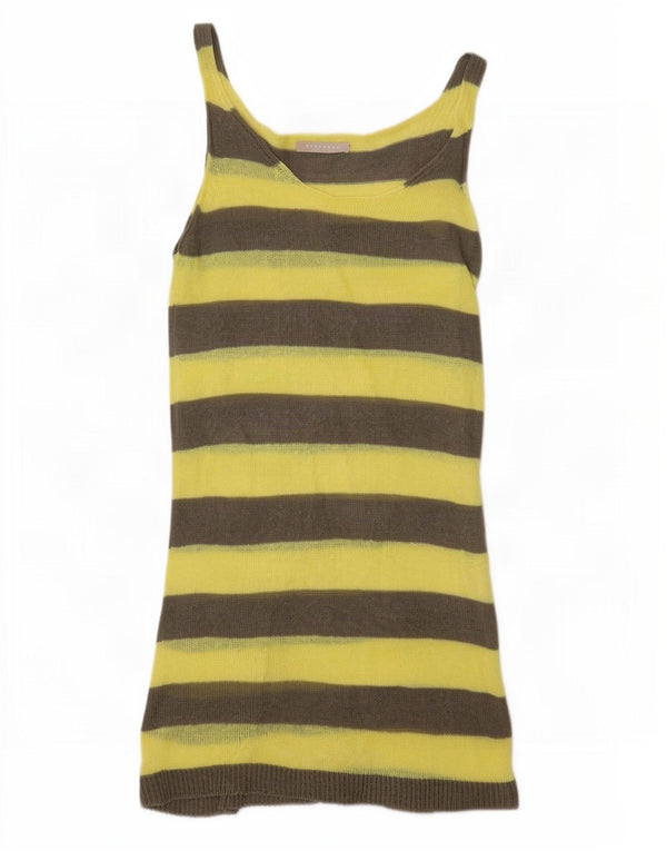 Stefanel Robe pull sans manches pour femme UK 12 Rayé jaune moyen
