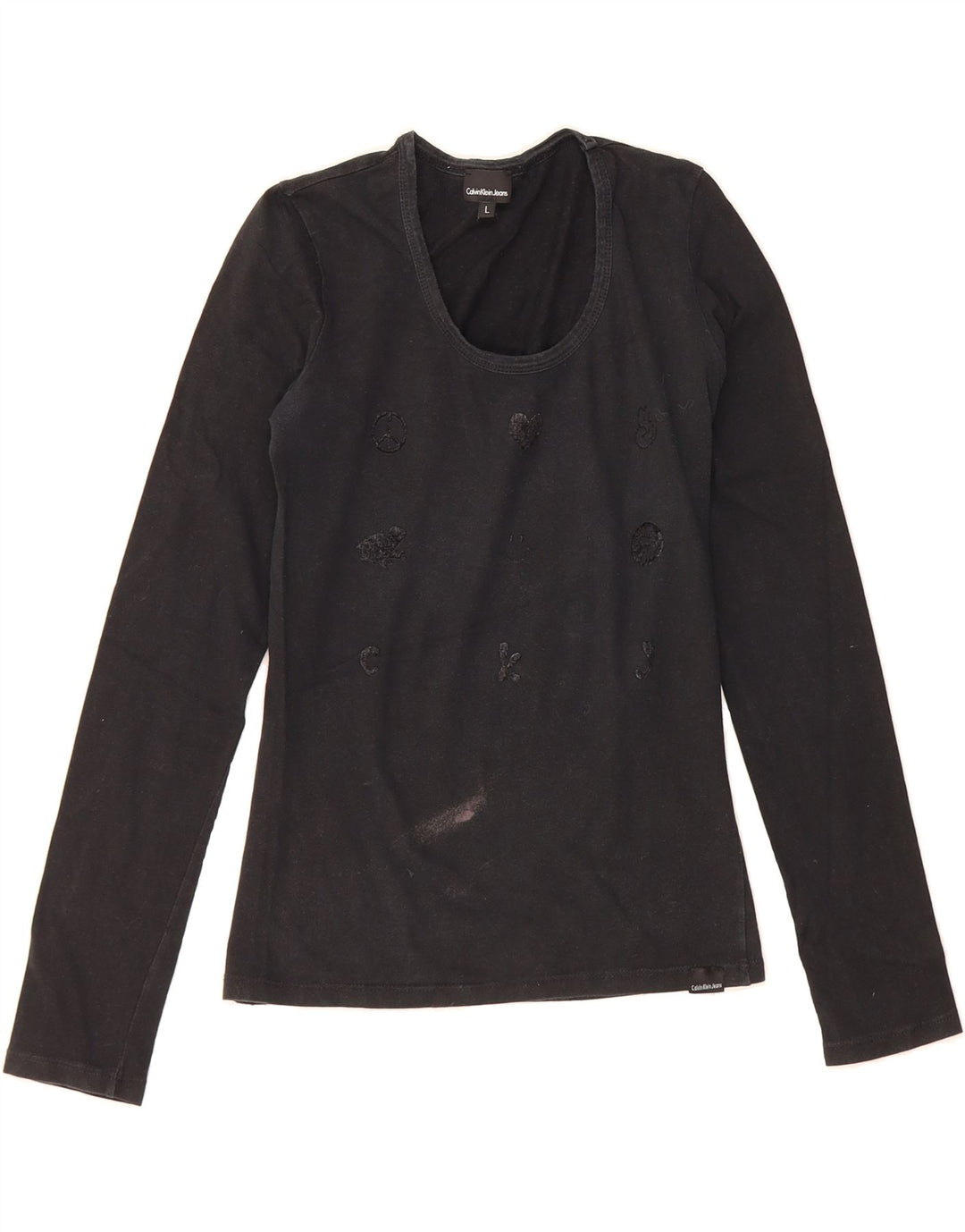CALVIN KLEIN JEANS Womens Top Long Sleeve UK 14 Large Black Vintage Calvin Klein Jeans and Second-Hand Calvin Klein Jeans from Messina Hembry 