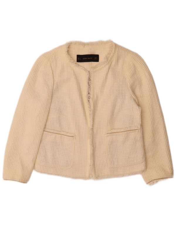Zara Veste boléro ouverte à manches 3/4 pour femme UK 10 Small Off White Cotton