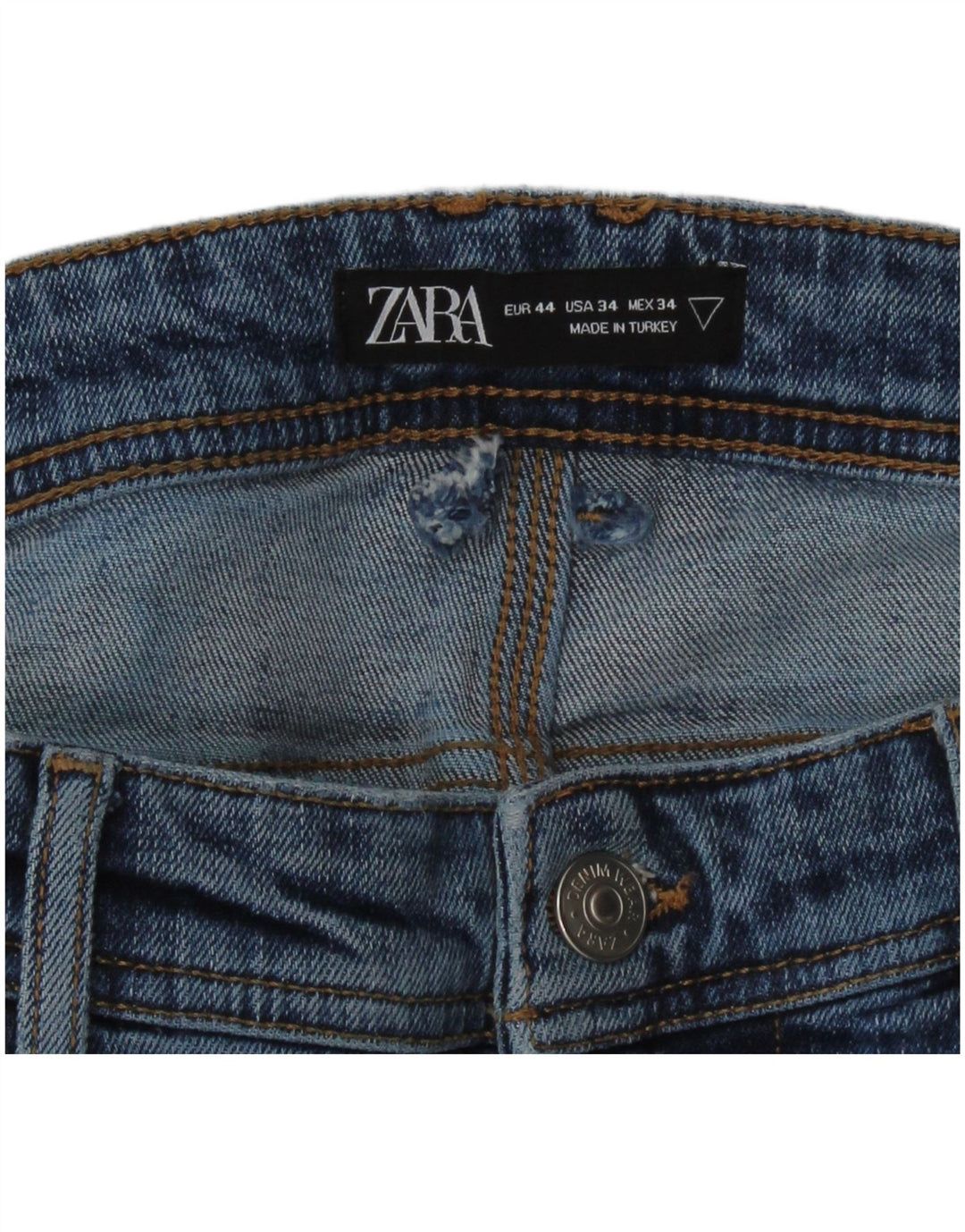 ZARA Jean slim graphique vieilli pour homme EU 44 Large W34 L30 Bleu
