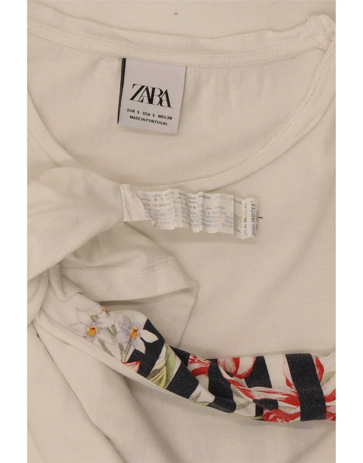 Zara Homme T-Shirt Top Petit Blanc Floral Coton