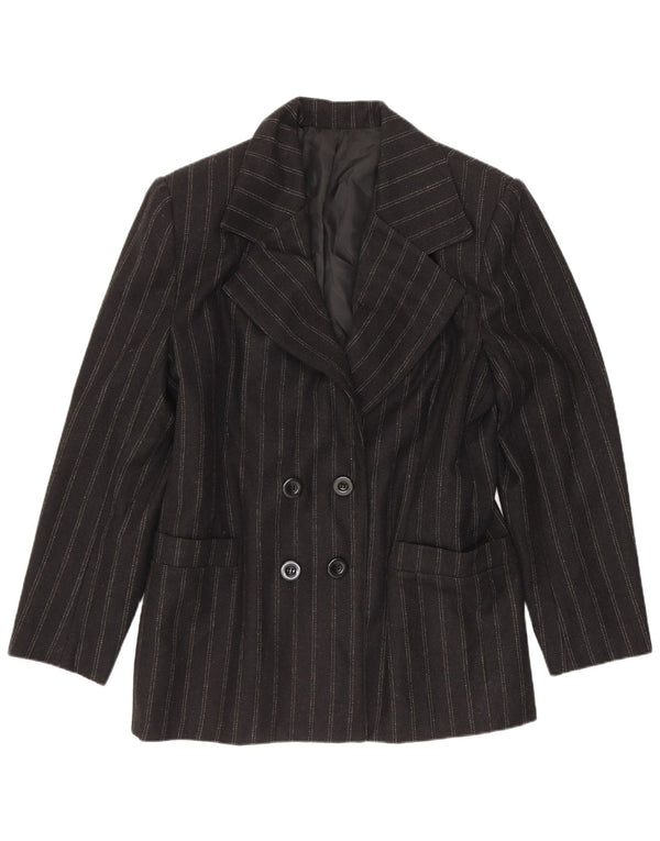 vintage Femme Double Breasted Blazer Veste IT 48 XL Laine Rayée Noire
