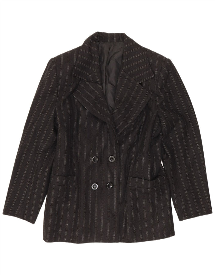 vintage Femme Double Breasted Blazer Veste IT 48 XL Laine Rayée Noire