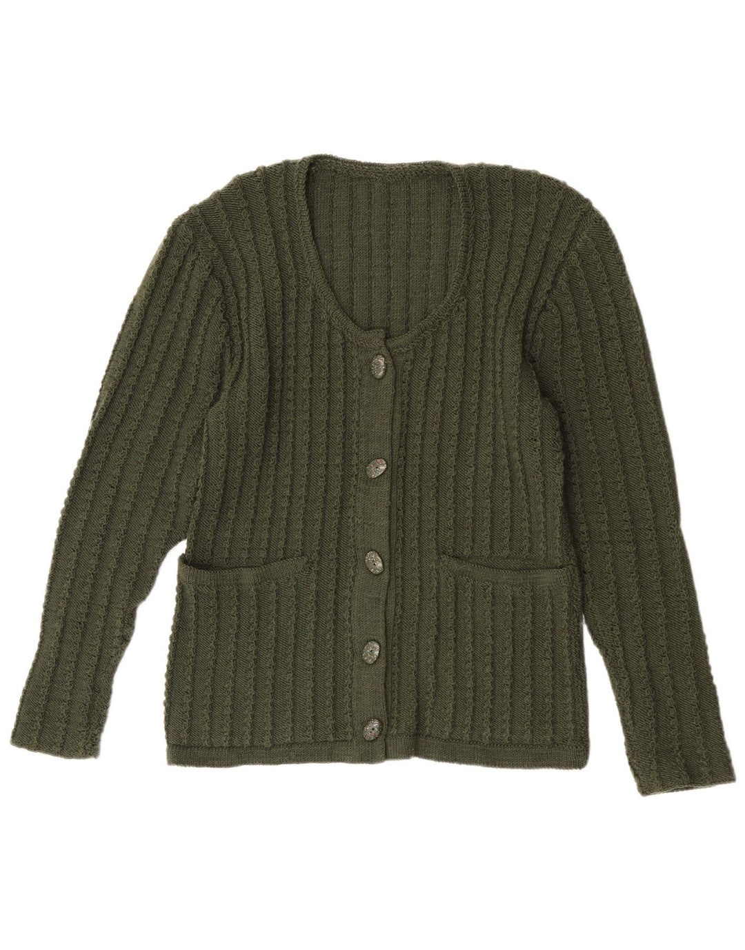 vintage Femme Cardigan Pull UK 14 Vert Moyen