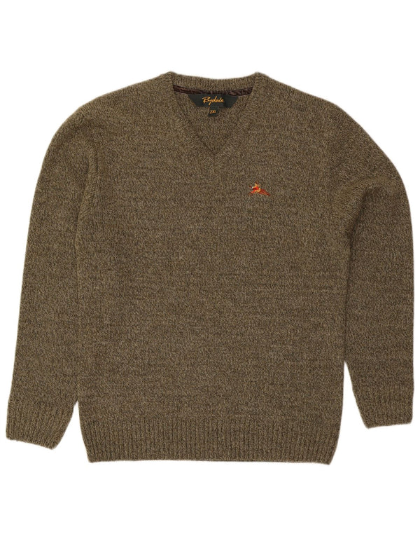 Rydale Pull col V pour homme 2XL Laine mouchetée kaki