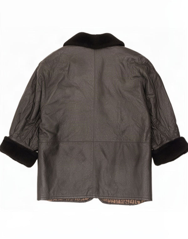 veste en cuir vintage femme 2 boutons IT 44 Moyen Noir
