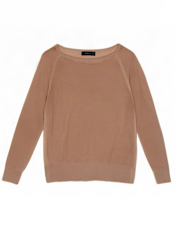 Zara Pull surdimensionné à col bateau pour femme UK 10 Petite Viscose Beige