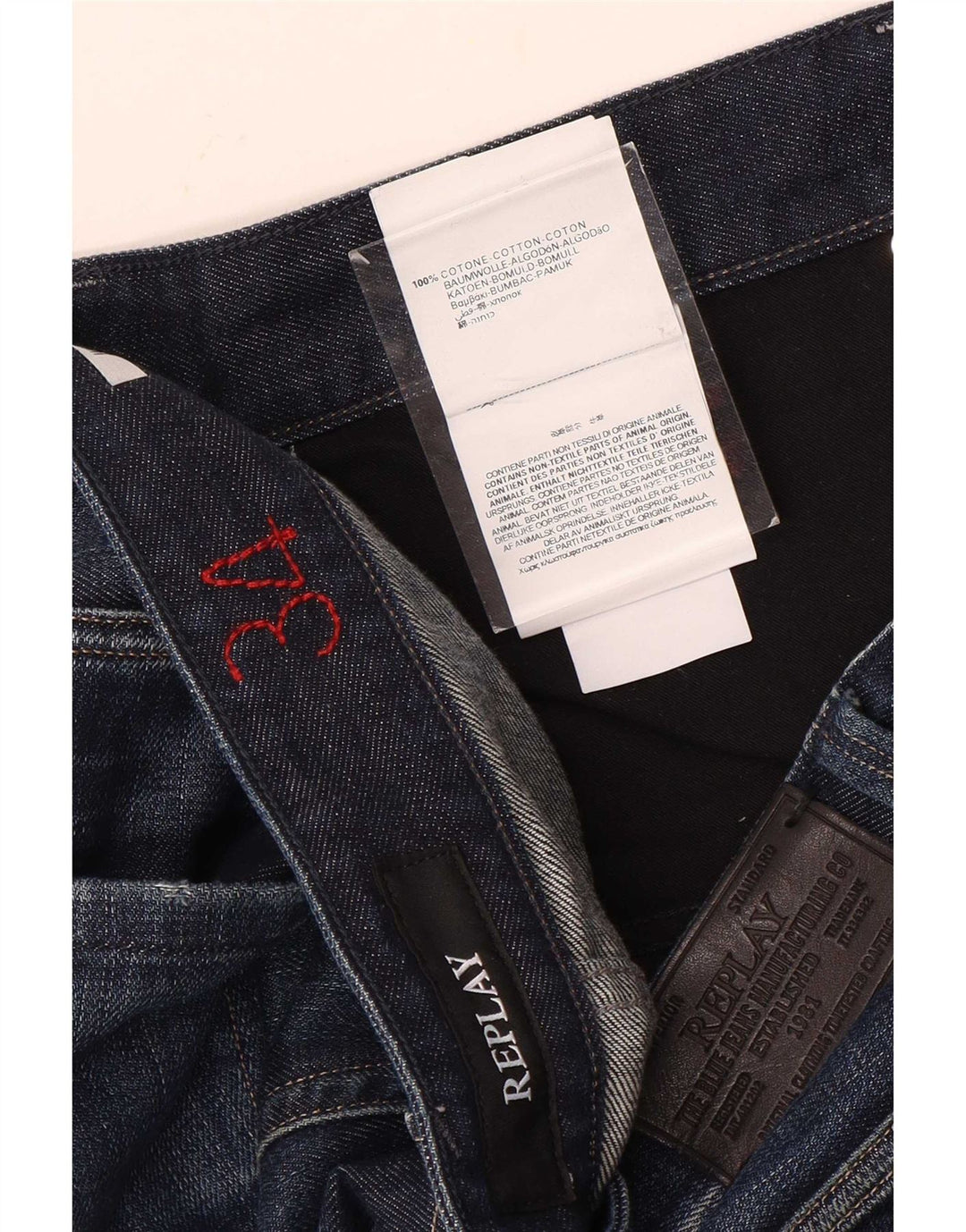 Replay Jean droit effet vieilli W34 L31 bleu coton pour homme