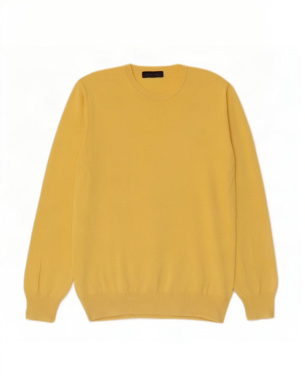Zara Pull à col rond pour homme en coton jaune Large
