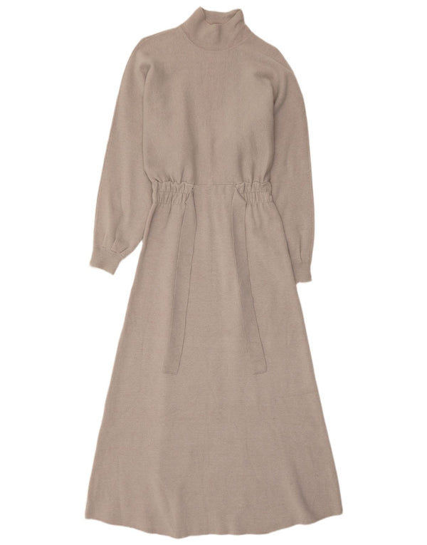 Zara Femme Maxi Robe Longue à Manches Longues UK 12 Gris Moyen Viscose